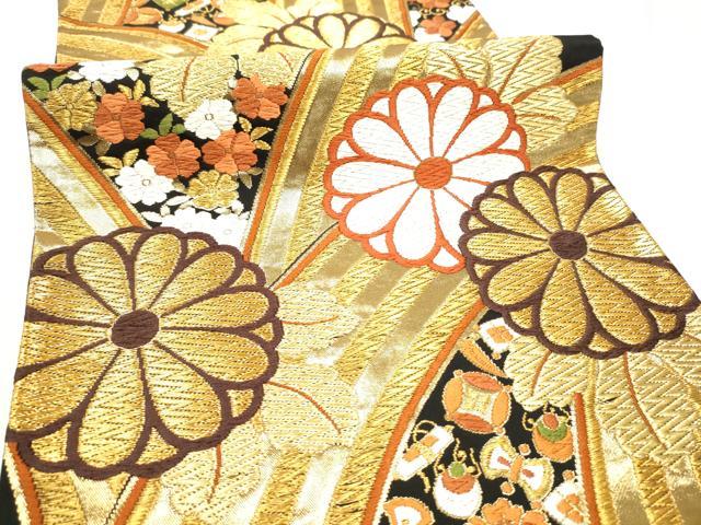 平和屋着物●西陣　河合美術織物謹製　六通柄袋帯　唐織　宝尽くし花文　黒地　金糸　正絹　逸品　CABE4603hy