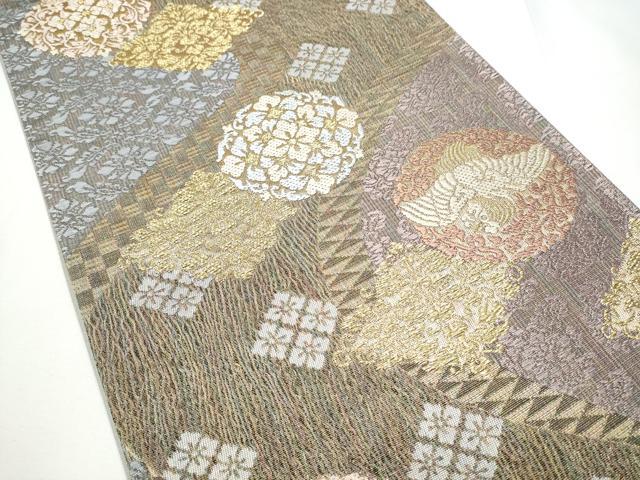 平和屋着物▽六通柄袋帯　スリーシーズン　春夏秋　櫛織　花鳥文　金糸　正絹　逸品　CABE4604hy