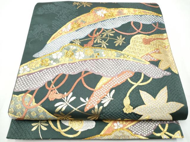 平和屋着物●六通柄袋帯　吉祥花文　金糸　正絹　逸品　CABE4606hy 平和屋着物○六通柄袋帯 吉祥花文 金糸 正絹 逸品 CABE4606hy