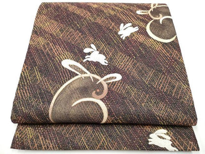 平和屋着物●中国三大刺繍　相良刺繍　両面　太鼓柄袋帯　兎　金通し地　正絹　逸品　CABE4616hy