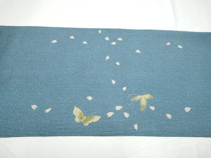 平和屋着物●太鼓柄袋帯　刺繍　猫　舞蝶文　金彩　鬼しぼ縮緬　正絹　逸品　CABE4618hy