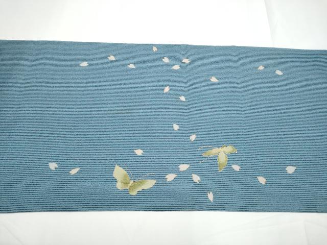平和屋着物●太鼓柄袋帯　刺繍　猫　舞蝶文　金彩　鬼しぼ縮緬　正絹　逸品　CABE4618hy