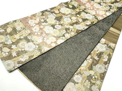 平和屋着物▽六通柄袋帯　スリーシーズン　春夏秋　櫛織　辻が花　金銀糸　正絹　逸品　CABE4635hy