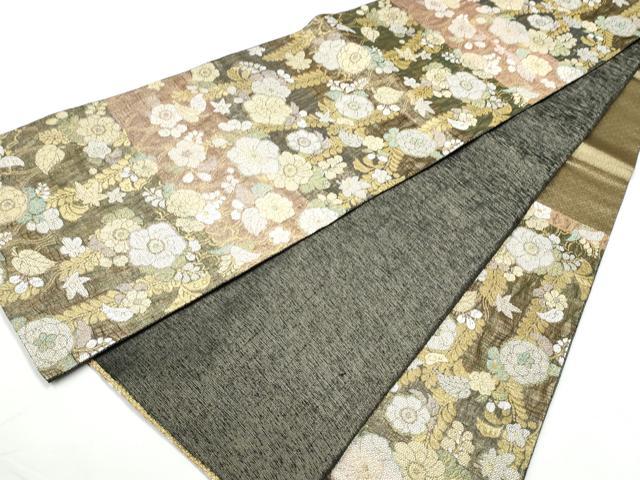 平和屋着物▽六通柄袋帯　スリーシーズン　春夏秋　櫛織　辻が花　金銀糸　正絹　逸品　CABE4635hy