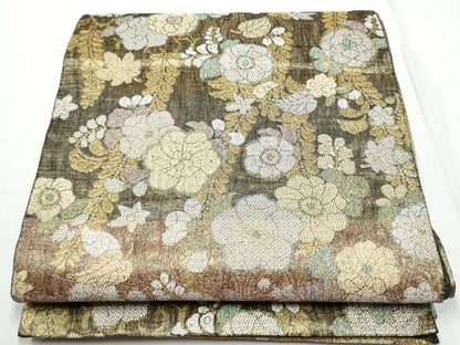 平和屋着物▽六通柄袋帯　スリーシーズン　春夏秋　櫛織　辻が花　金銀糸　正絹　逸品　CABE4635hy