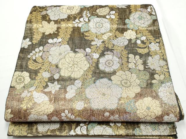 平和屋着物▽六通柄袋帯　スリーシーズン　春夏秋　櫛織　辻が花　金銀糸　正絹　逸品　CABE4635hy