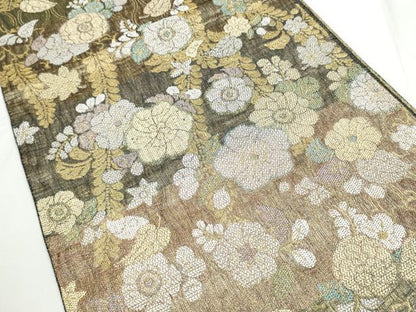 平和屋着物▽六通柄袋帯　スリーシーズン　春夏秋　櫛織　辻が花　金銀糸　正絹　逸品　CABE4635hy