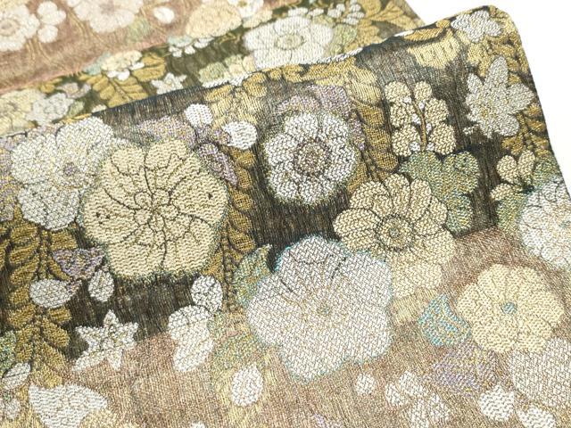 平和屋着物▽六通柄袋帯　スリーシーズン　春夏秋　櫛織　辻が花　金銀糸　正絹　逸品　CABE4635hy