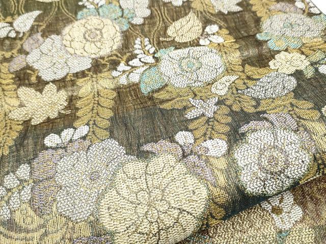 平和屋着物▽六通柄袋帯　スリーシーズン　春夏秋　櫛織　辻が花　金銀糸　正絹　逸品　CABE4635hy