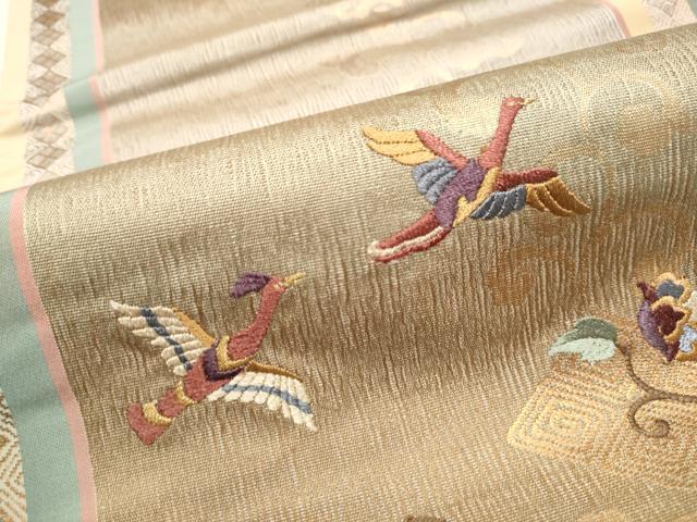 平和屋着物●京の名門　じゅらく謹製　袋帯　総刺繍　花蝶文　金糸　正絹　逸品　CABE4648hy