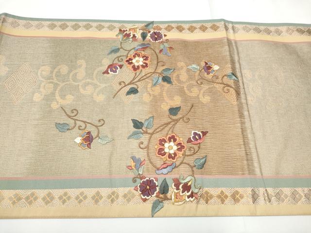平和屋着物●京の名門　じゅらく謹製　袋帯　総刺繍　花蝶文　金糸　正絹　逸品　CABE4648hy