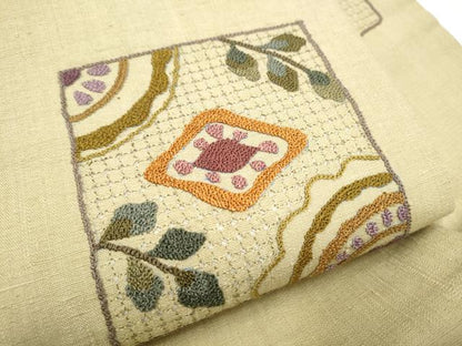平和屋着物●中国三大刺繍　スワトウ相良刺繍　総刺繍　九寸名古屋帯　紬地　色紙吉祥花文　正絹　逸品　CABE4651hy