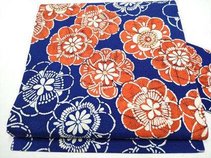 平和屋着物●九寸名古屋帯　藍　型染め　舞花文　金彩　正絹　逸品　CABE4656hy