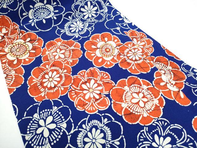 平和屋着物●九寸名古屋帯　藍　型染め　舞花文　金彩　正絹　逸品　CABE4656hy