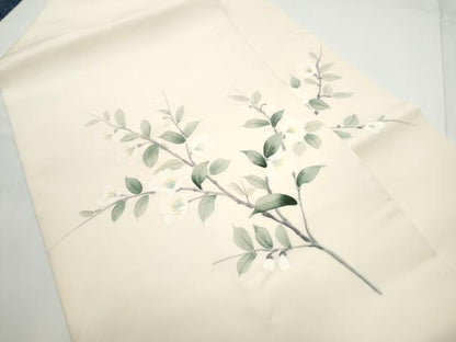 平和屋着物●塩瀬　九寸名古屋帯　手描き　枝桜文　正絹　逸品　CABE4659hy
