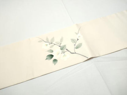 平和屋着物●塩瀬　九寸名古屋帯　手描き　枝桜文　正絹　逸品　CABE4659hy