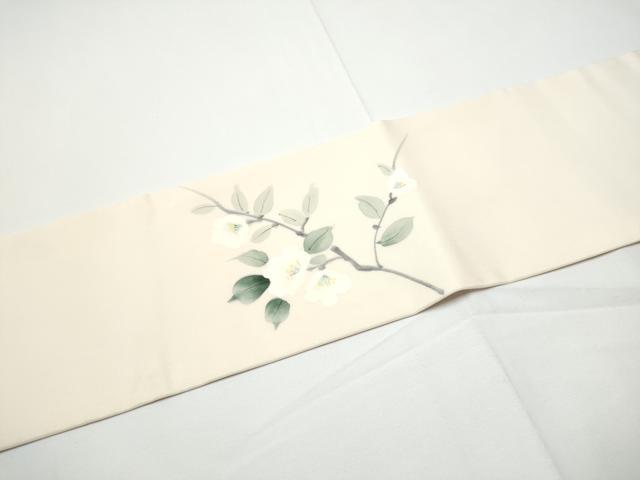 平和屋着物●塩瀬　九寸名古屋帯　手描き　枝桜文　正絹　逸品　CABE4659hy