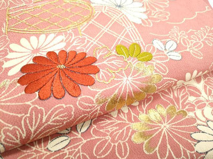 平和屋着物●九寸名古屋帯　駒刺繍　流水草花文　金糸　鬼しぼ縮緬　銀座越後屋扱い　正絹　逸品　CABE4664hy