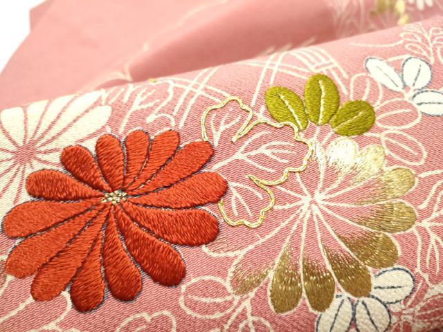 平和屋着物●九寸名古屋帯　駒刺繍　流水草花文　金糸　鬼しぼ縮緬　銀座越後屋扱い　正絹　逸品　CABE4664hy