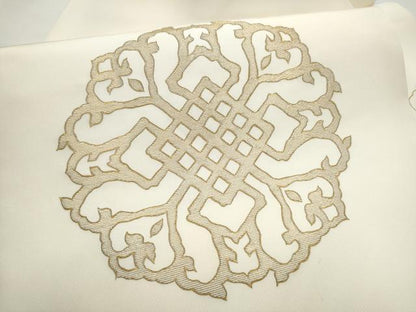 平和屋着物●塩瀬　九寸名古屋帯　竹屋町刺繍　幾何学花文　金彩　正絹　逸品　CABE4670hy