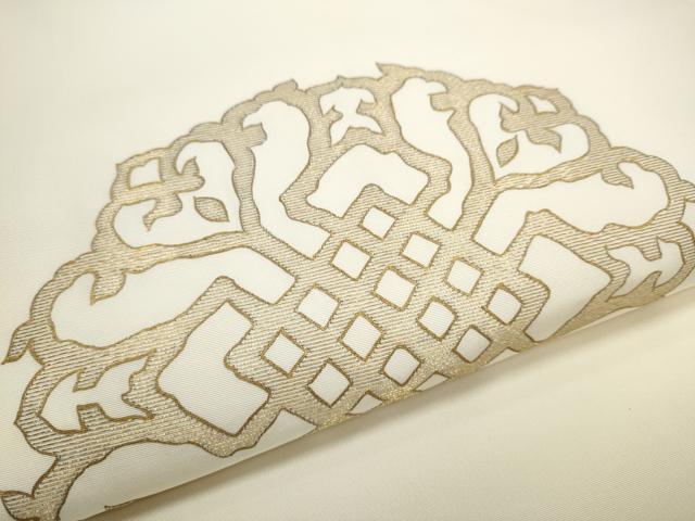 平和屋着物●塩瀬　九寸名古屋帯　竹屋町刺繍　幾何学花文　金彩　正絹　逸品　CABE4670hy