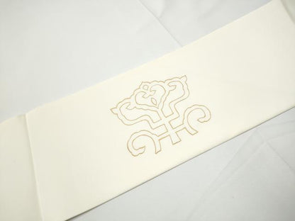 平和屋着物●塩瀬　九寸名古屋帯　竹屋町刺繍　幾何学花文　金彩　正絹　逸品　CABE4670hy