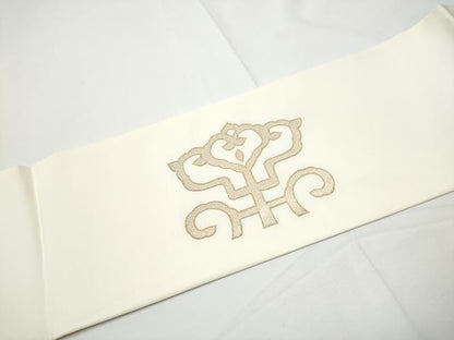 平和屋着物●塩瀬　九寸名古屋帯　竹屋町刺繍　幾何学花文　金彩　正絹　逸品　CABE4670hy