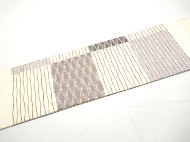 平和屋着物●西陣　長谷川織物　九寸名古屋帯　よろけ縞　金糸　正絹　逸品　CABE4671hy