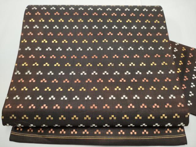 平和屋着物●九寸名古屋帯　花織　幾何学文様　金糸　正絹　逸品　CABE4673hy