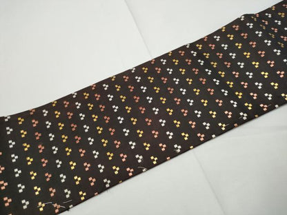 平和屋着物●九寸名古屋帯　花織　幾何学文様　金糸　正絹　逸品　CABE4673hy