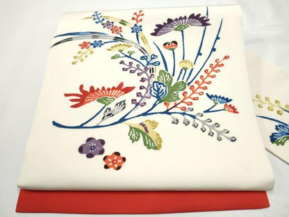 平和屋着物●塩瀬　九寸名古屋帯　作家物　型染め　枝花文　正絹　逸品　CABE4675hy