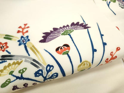 平和屋着物●塩瀬　九寸名古屋帯　作家物　型染め　枝花文　正絹　逸品　CABE4675hy