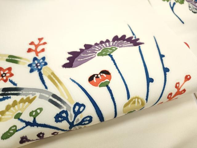 平和屋着物●塩瀬　九寸名古屋帯　作家物　型染め　枝花文　正絹　逸品　CABE4675hy