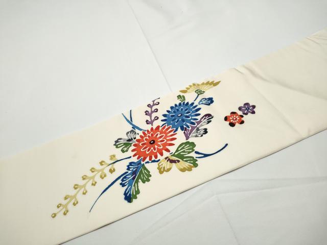 平和屋着物●塩瀬　九寸名古屋帯　作家物　型染め　枝花文　正絹　逸品　CABE4675hy