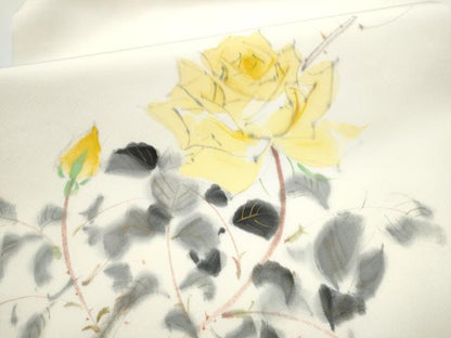 平和屋着物●塩瀬　九寸名古屋帯　作家物　手描き　薔薇　金彩　正絹　逸品　CABE4676hy
