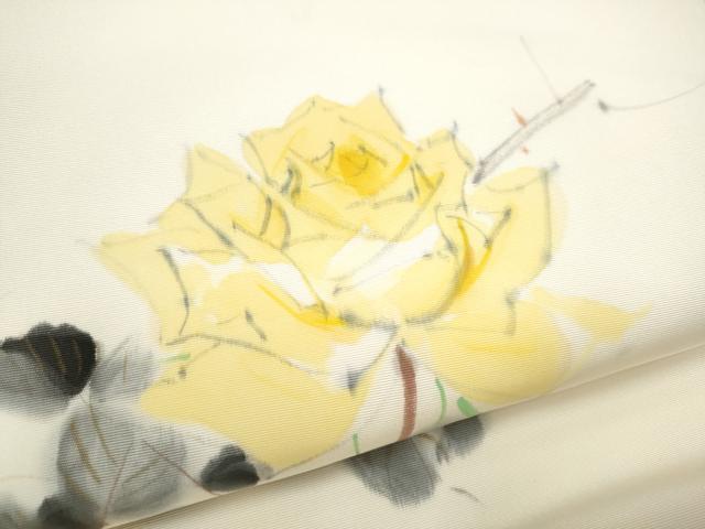 平和屋着物●塩瀬　九寸名古屋帯　作家物　手描き　薔薇　金彩　正絹　逸品　CABE4676hy