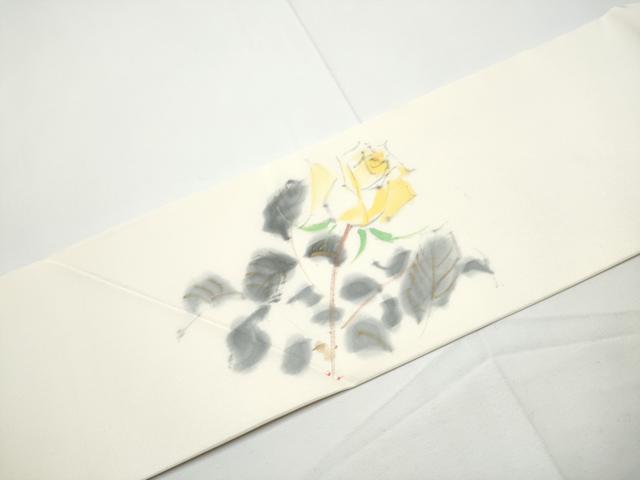 平和屋着物●塩瀬　九寸名古屋帯　作家物　手描き　薔薇　金彩　正絹　逸品　CABE4676hy