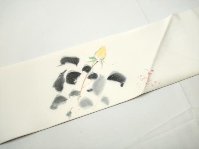 平和屋着物●塩瀬　九寸名古屋帯　作家物　手描き　薔薇　金彩　正絹　逸品　CABE4676hy