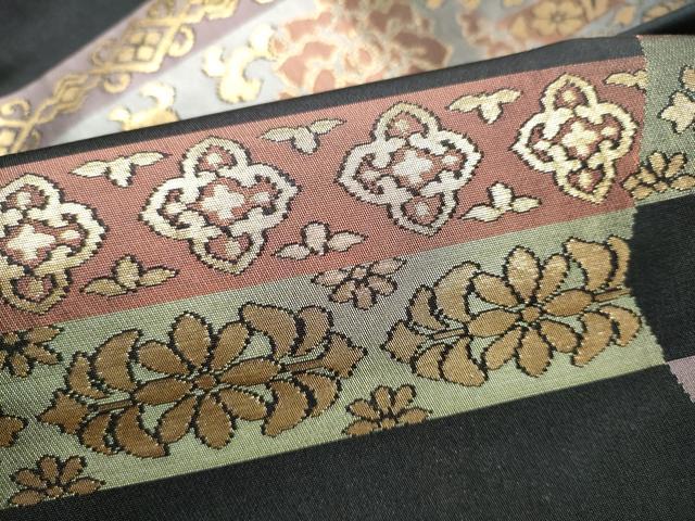 平和屋着物●西陣　川島織物　九寸名古屋帯　花唐草文　黒地　金糸　正絹　逸品　CABE4681hy