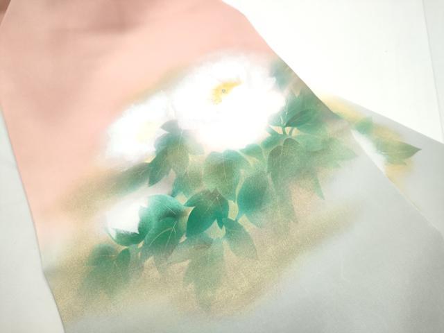 平和屋着物●塩瀬　九寸名古屋帯　手描き　枝牡丹　金彩　正絹　逸品　CABE4682hy 平和屋着物○塩瀬 九寸名古屋帯 手描き 枝牡丹 金彩 正絹 逸品 CABE4682hy