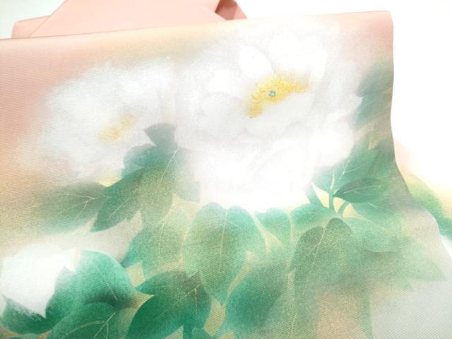 平和屋着物●塩瀬　九寸名古屋帯　手描き　枝牡丹　金彩　正絹　逸品　CABE4682hy 平和屋着物○塩瀬 九寸名古屋帯 手描き 枝牡丹 金彩 正絹 逸品