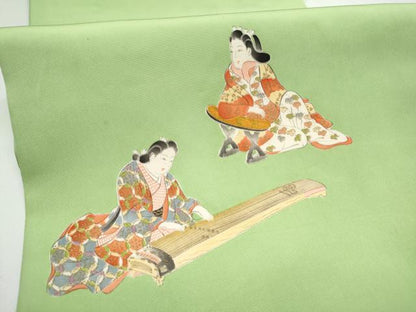 平和屋着物●銀座　志ま亀　塩瀬　九寸開き名古屋帯　手描き　楽器人物文　金彩　正絹　逸品　CABE4689hy