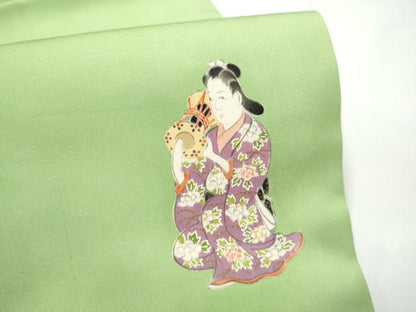 平和屋着物●銀座　志ま亀　塩瀬　九寸開き名古屋帯　手描き　楽器人物文　金彩　正絹　逸品　CABE4689hy