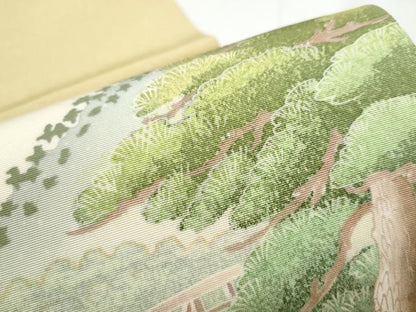 平和屋着物●塩瀬　九寸開き名古屋帯　友禅　作家物　風景文　正絹　逸品　CABE4690hy