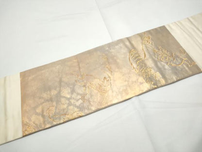 平和屋着物●九寸名古屋帯　鳥獣戯画　金糸　引箔　正絹　逸品　CABE4691hy