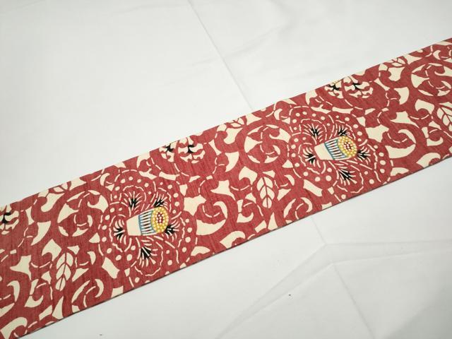 平和屋着物●全通柄　九寸名古屋帯　型染め　牡丹唐草文　正絹　逸品　CABE4693hy 平和屋着物○全通柄 九寸名古屋帯 型染め 牡丹唐草文 正絹 逸品