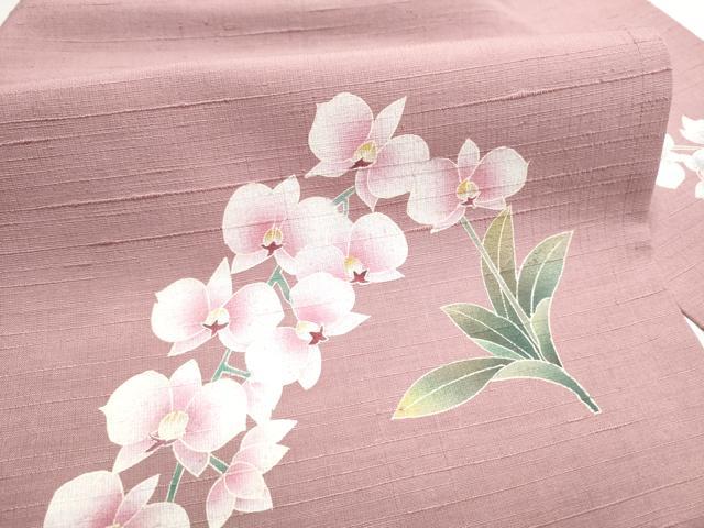 平和屋着物●九寸名古屋帯　紬地　刺繍　友禅　胡蝶蘭　正絹　逸品　CABE4696hy