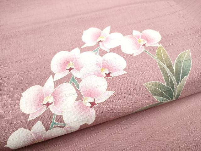 平和屋着物●九寸名古屋帯　紬地　刺繍　友禅　胡蝶蘭　正絹　逸品　CABE4696hy 平和屋着物○九寸名古屋帯 紬地 刺繍 友禅 胡蝶蘭 正絹 逸品