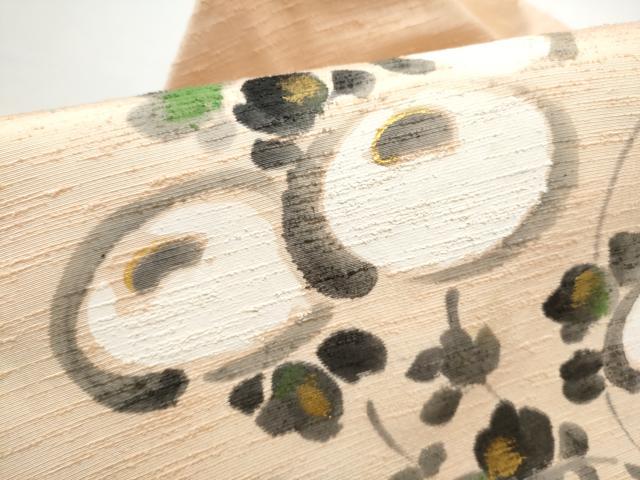 平和屋着物●九寸名古屋帯　作家物　紬地　手描き　万寿菊　金彩　正絹　逸品　CABE4697hy