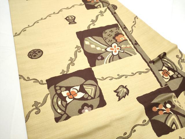 平和屋着物●九寸名古屋帯　色紙花文　正絹　逸品　CABE4699hy